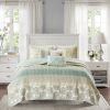6 Piece Cotton Quilt Set with Throw Pillows Green King/Cal King
