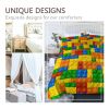 3pcs printed bedding with colorful building blocks pieced together, 1 quilt, 2 pillowcases, fun cartoon design, cooked meat for warmth