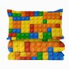 3pcs printed bedding with colorful building blocks pieced together, 1 quilt, 2 pillowcases, fun cartoon design, cooked meat for warmth
