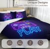 Gaming Comforter Set for Boys Trippy Gamer Bed Set with Comforter and Pillow Shams Neon Purple Blue 3 Piece Game Contoller Bedding Set for Kids T