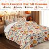 Pumpkin Autumn Leaves Design Quilt Set 3 Pieces All Seasons Bedding Quilt Bed Set with 2 Pillowcases for Kids Teens Adults Bedroom Decor Thanksgi