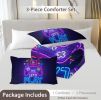 Gaming Comforter Set for Boys Trippy Gamer Bed Set with Comforter and Pillow Shams Neon Purple Blue 3 Piece Game Contoller Bedding Set for Kids T