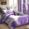 9-Piece Purple Geometric Circle Bedding & Curtain Set (Queen/King/Cal King) - Quilted Microfiber Bedspread + Sheer Curtains