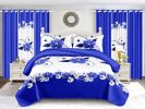 Blue White Floral Duvet Cover & Curtain Set 12 Piece, Queen Size - Coordinated Bedroom Bundle with Fitted Sheet, Pillowcases