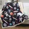 Kids Blanket Dark Blue Sherpa Throw Boys Colorful Rocket Ship Outer Space Pattern Plush Blanket Cute Astronauts Planets Stars Fleece Throw for So