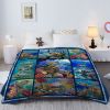 Ocean Turtle Fleece Flannel Blanket Coral Blanket Fluffy Cozy Marine Blue Fleece Blanket for Sofa Couch Travel