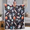 Kids Blanket Dark Blue Sherpa Throw Boys Colorful Rocket Ship Outer Space Pattern Plush Blanket Cute Astronauts Planets Stars Fleece Throw for So